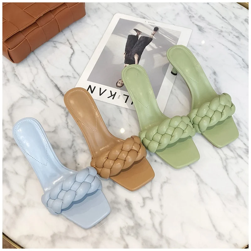 Женские босоножки 2020 Новые плетеные женские сандалии дизайн квадратный носок с