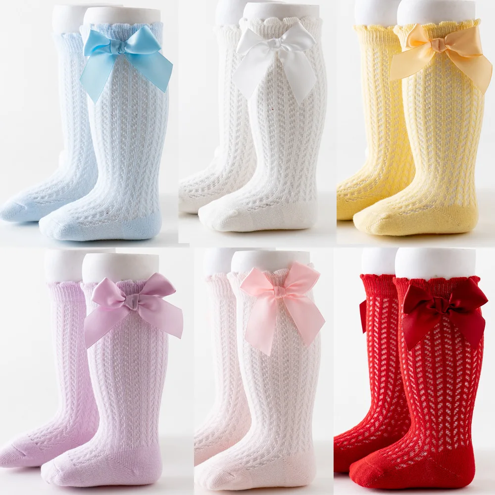 Сетчатые носки с бантом для маленьких девочек детские противоскользящие дышащие