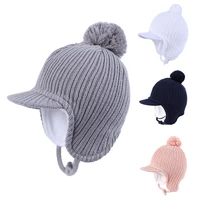 connectyle baby toddler infant kids autumn and winter visor knitted hat fleece lined warm earflap beanie cap for boys girls