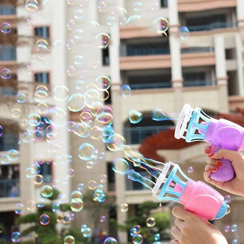 

Magic Bubble Blower Machine Summer Funny Electric Automatic Bubble Maker Gun with Mini Fan Kids Outdoor Toys Wedding Supplies
