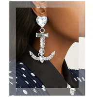 exaggerated heart rhinestone zircon anchor shape long drop earrings for women luxury crystal geometric rectangle dangle earrings