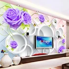 Фотообои на заказ, 3D объемные круги, Бабочка, фиолетовые розы, гостиная, диван, ТВ фон, настенная живопись