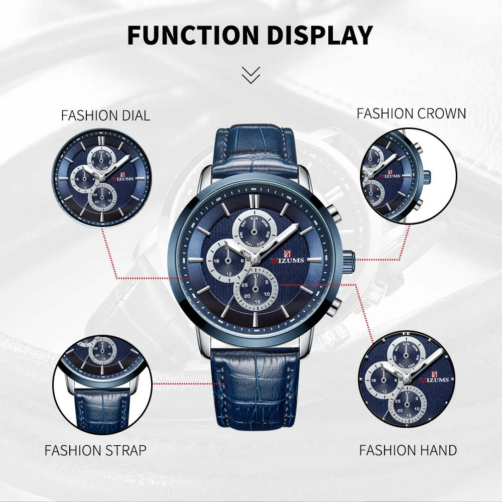 Мужские водонепроницаемые кварцевые часы с хронографом в спортивном стиле -