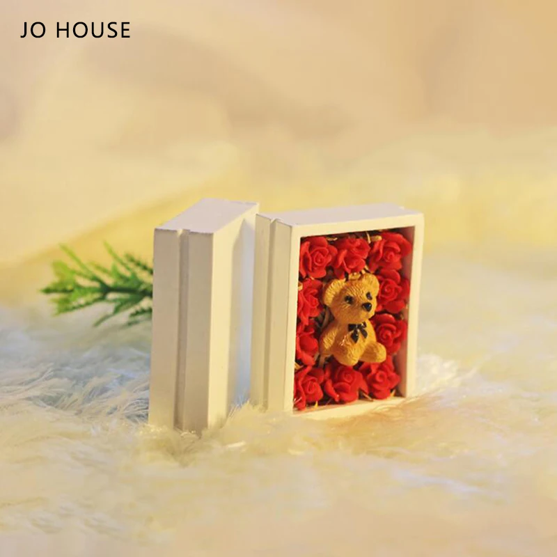 

Подарочная коробка JO HOUSE Mini Rose Bear, модель кукольного домика 1:12 1:6, модель миниатюрного домика, аксессуары для кукольного домика