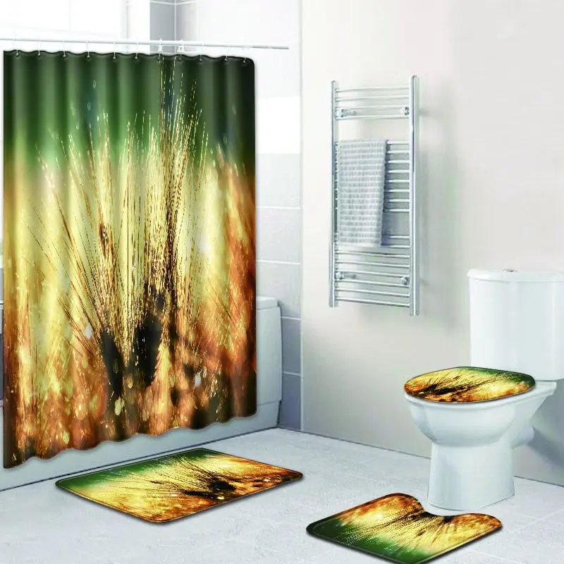 

Zeegle 4pcs Toilet Set Anti Slip Toilet Pedestal Rug Foot Mat Polyester Toilet Seat Cover Mat Waterproof Bathroom Curtain Set