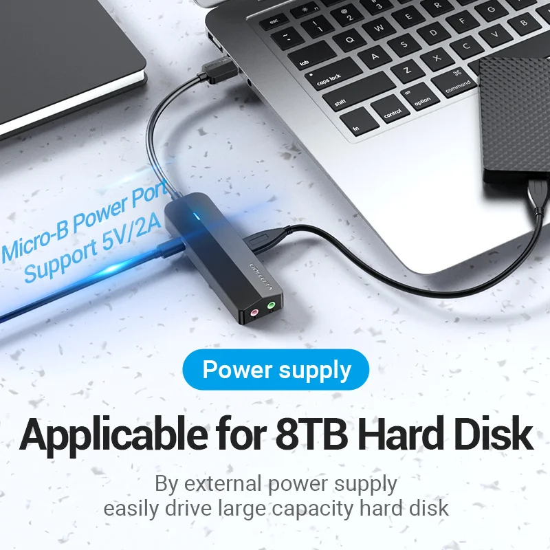 Звуковая карта 2 в 1 USB 3 0-концентратор Vention порта внешний стерео аудио адаптер 5 мм