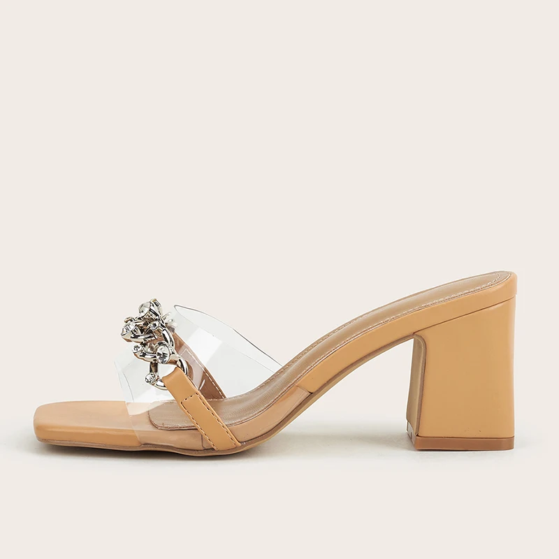 

Female Slippers Shoes 2021 Women Square Heel Flip Flops Summer Metal High Heel Slippers Woman Casual Shoes For Ladies 35-40 size