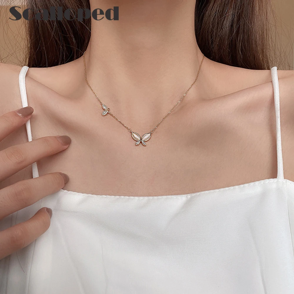 

SCALLOPED Trendy Shell Stainless Steel Butterfly Necklace For Women Luxurious Brand Design Aristocratic Qualities Choker Jewelry