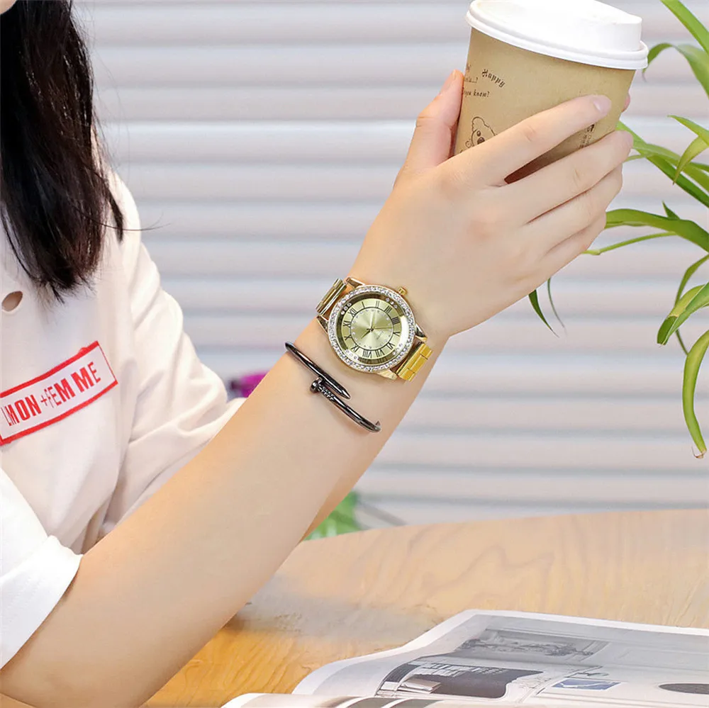 

Roman Numerals Diamond Quartz Watch Gold Stainless Steel Band 2021 New Women Wristwatch Montre Femme Relogio Feminino Drop Ship