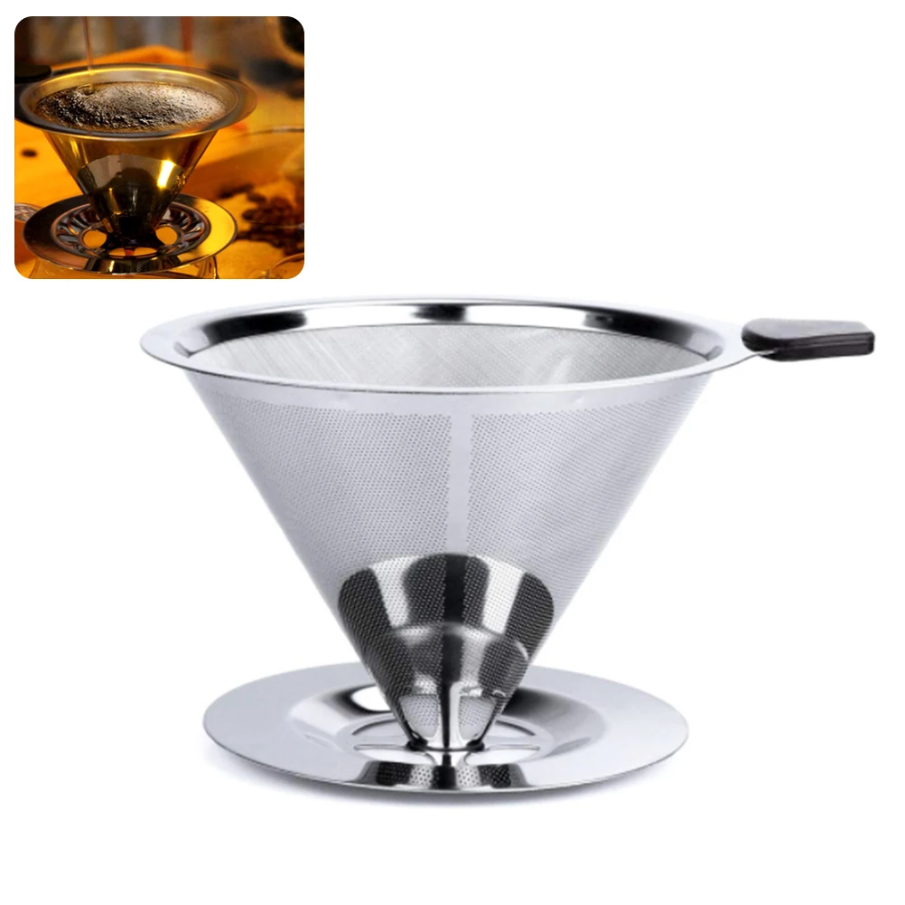 

Залить Кофе Воронка-дриппер для Нержавеющая сталь Кофе съемный фильтр капельницы с подставкой многоразовые конус капельницы