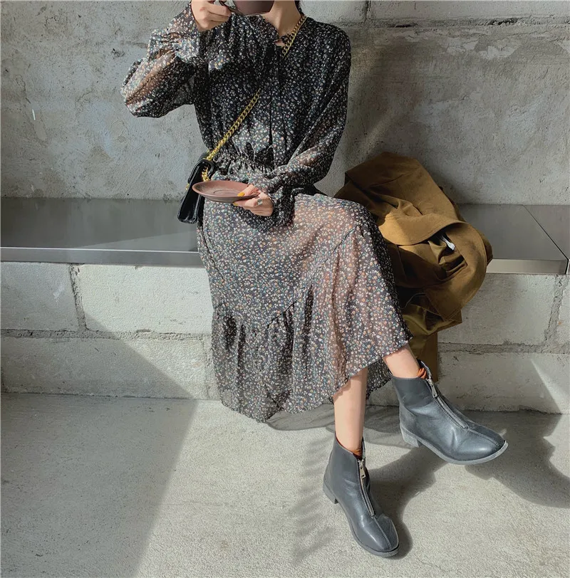 Женское шифоновое платье весна-лето 2020 новое модное женское винтажное с длинным