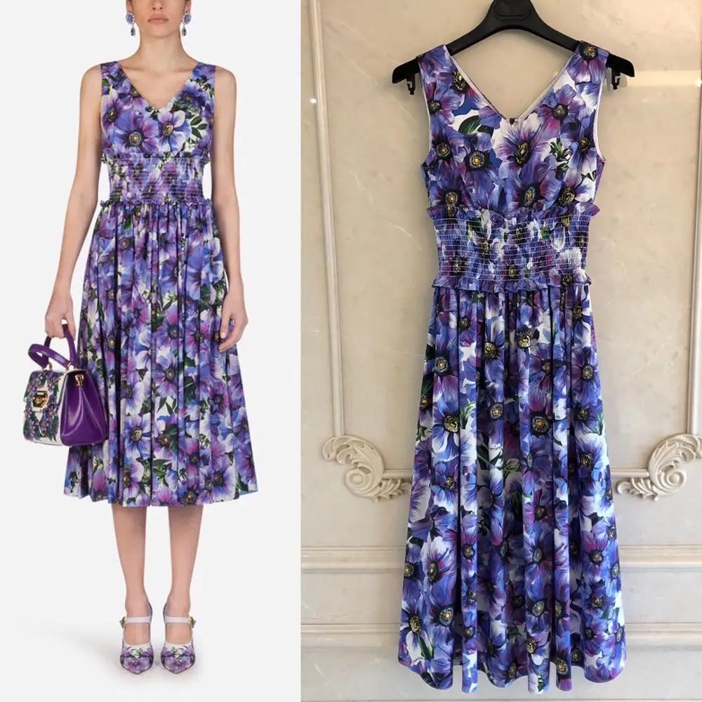 Женское платье с цветочным принтом длинное синее из 2020 хлопка глубоким V образным