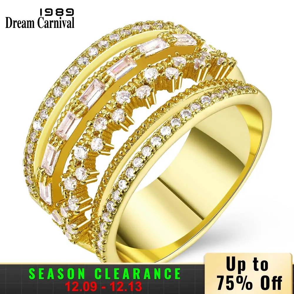DreamCarnival 1989 Hollow Crown Ring for Women Marriage Parties Rhodium Gold Color 4 Roll CZ Alyans anillos mujer Eternal Lover