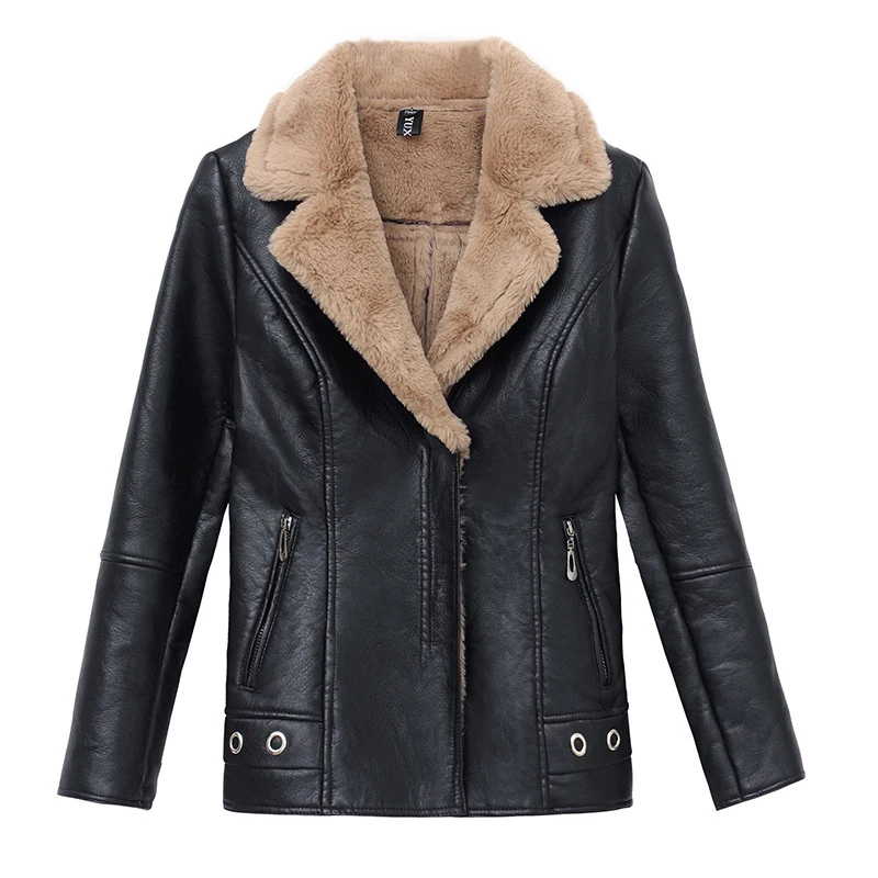 Женские 2019 Осень Зима Новая мода искусственная кожа флис куртка мягкая кожаное