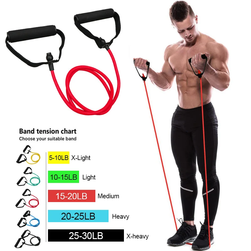 5 Levels Resistance Bands with Handles Yoga Pull Rope Elastic Fitness Exercise Tube Band for Home Workouts Strength Training