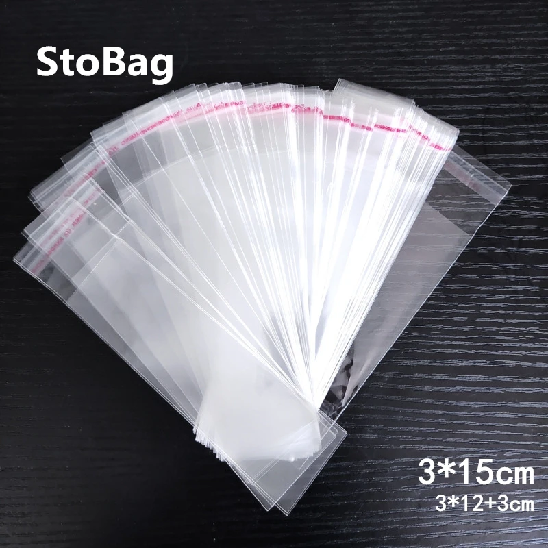 StoBag 1000 шт 3*15 см Прозрачные Самоуплотняющиеся пластиковые пакеты OPP подарочная