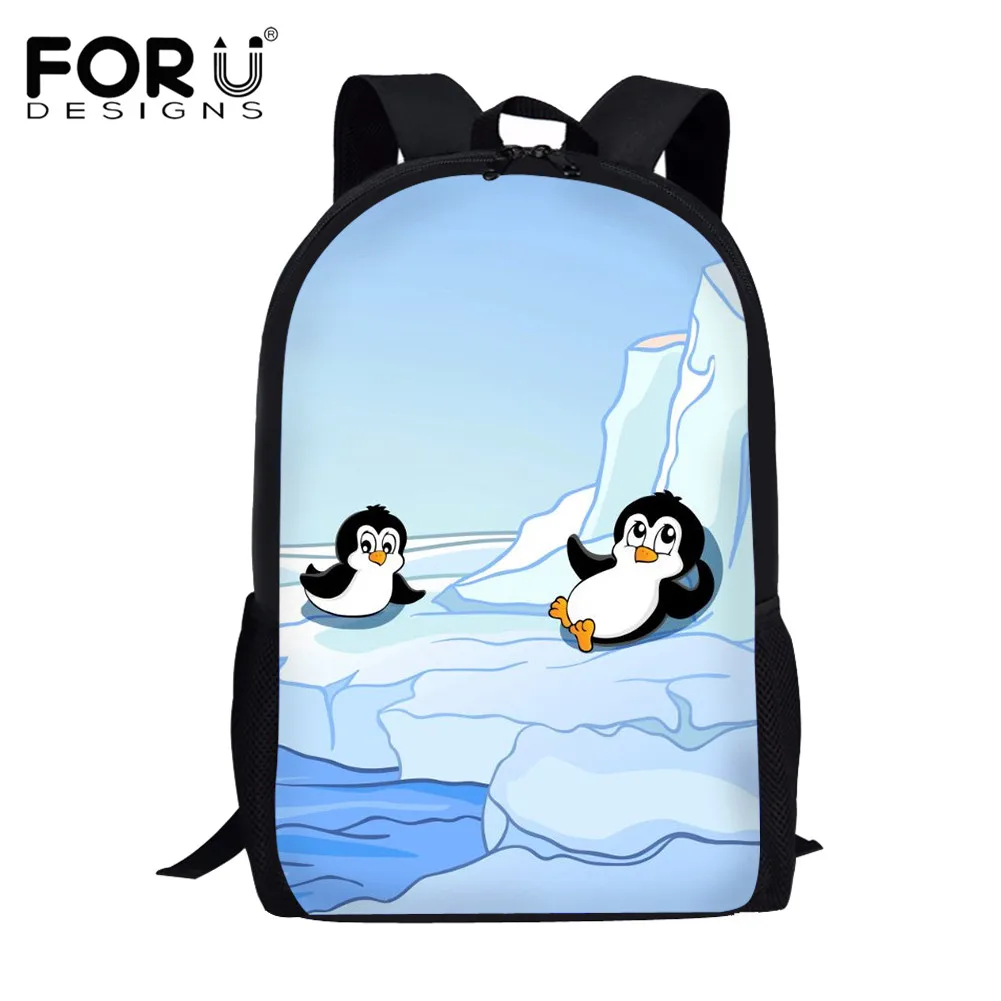 

FORUDESIGNS Cute Cartoon Penguin Pattern Youth Campus Book Bag Casual Backpack Canvas Shoulder Bags Boys Girls Schoolbags