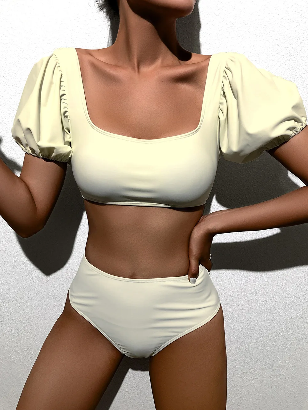 

2022 европейский и американский новый стиль, бикини, Женский раздельный сплошной купальник с пышными рукавами, консервативный купальник-бики...