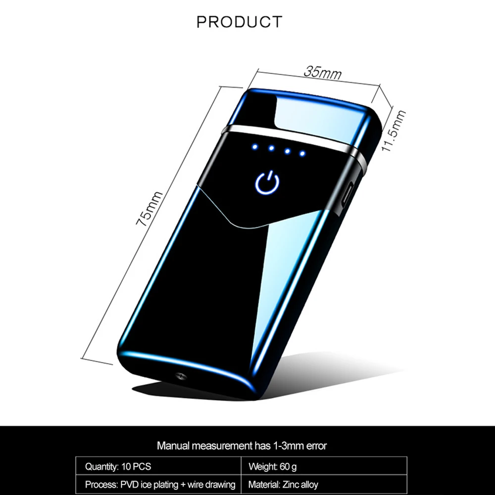 

Windproof USB Lighter Dual Arc Plasma Flameless Lighter Rechargeable Electric Lighter For Cigarette Candle LED Power Display