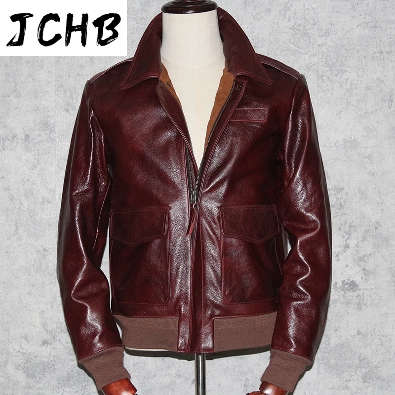 

Vintage shipping.classic Free A2 bomber jacket.men quality cowhide clothes.biker oil wax leather coat.casual
