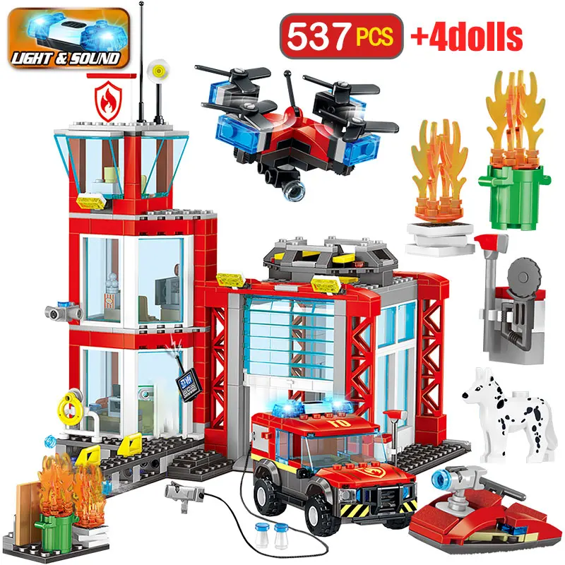 537 шт полиция пожарная станция пожарные строительные блоки для грузовиков