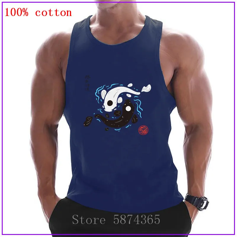 Japan style Yin-Yang Koi Fish Tank Tops Men USSR Soviet Union Sleeveless bodybuilding Men's Summer gyms Muscle Vest |