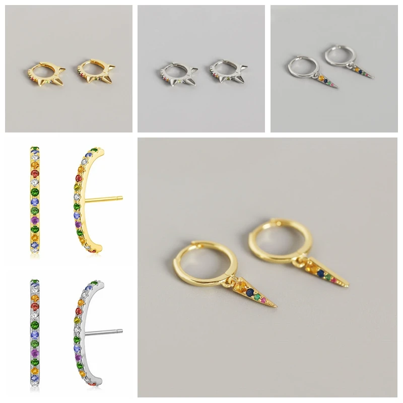 

BOAKO Earrings For Women Pendientes Plata 925 Color Zircon Earrings Dangle Cartilage Jewelry Ear Piercing Fast Fashion Серьги