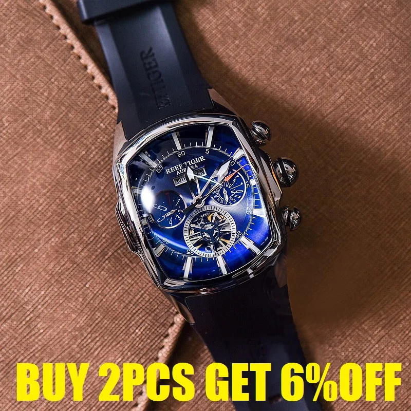 Мужские спортивные часы на запястье Reef Tiger/RT с большим циферблатом календарем и