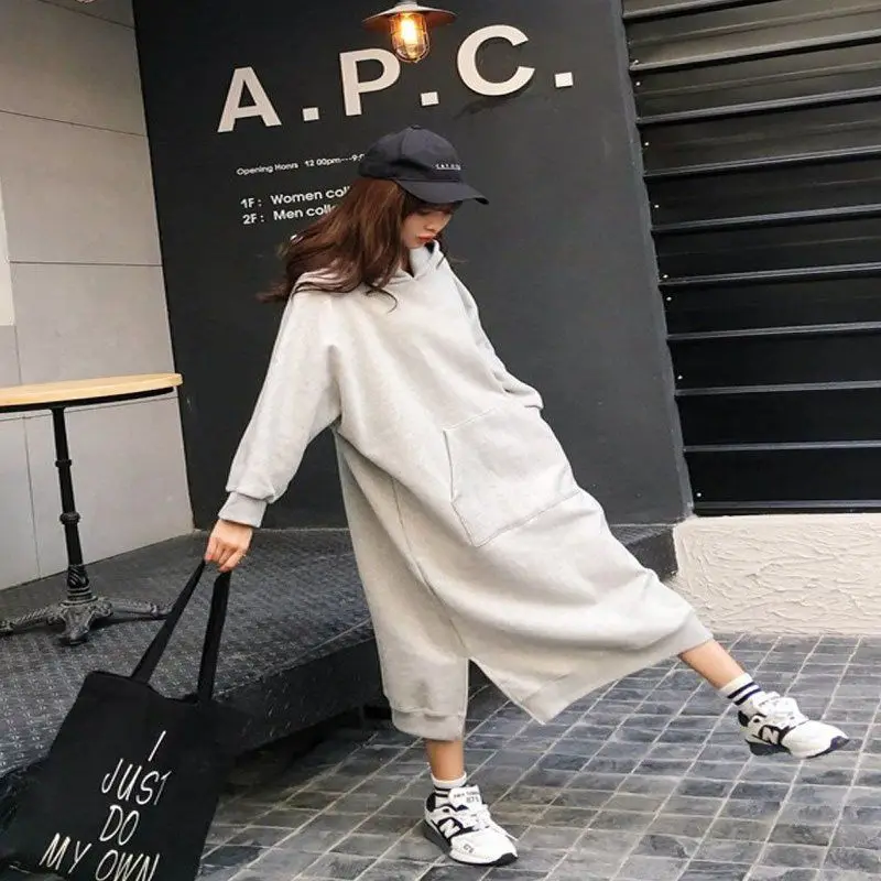 

Loose size fat catty dress plus fat size women's hooded plus velvet sweater women's 2021 coat