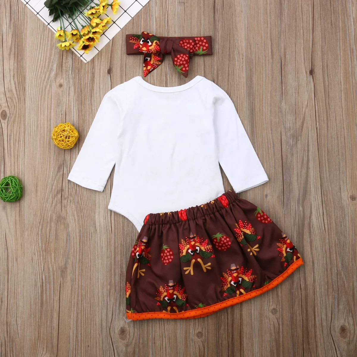 

Baby Girls My 1st Thanksgiving Outfit Long Sleeve Letter Romper Tops+BowKnot Tutu Skirts+Headband Infant 3PCS Clothes Set 0-24M