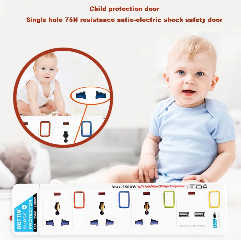 Мощность полосы 1 8 м Универсальная розетками переменного тока разъем 2 Порты USB