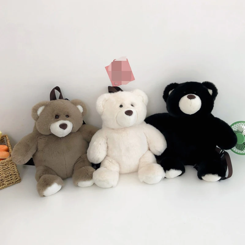 Детские рюкзаки с мультяшным медведем 42 см белый/черный плюшевый ранец для