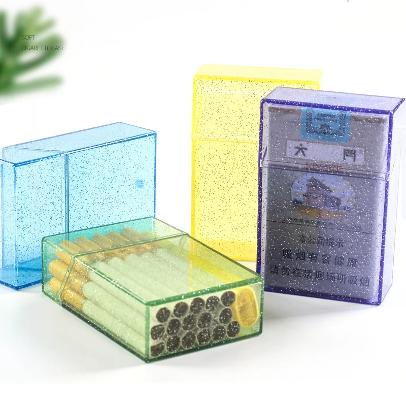 

Portable Transparent Glitter Cigarette Case Box 20 Sticks Plastic Lipstick Lighter Storage Box Holder Muiticolor Smoking Tools