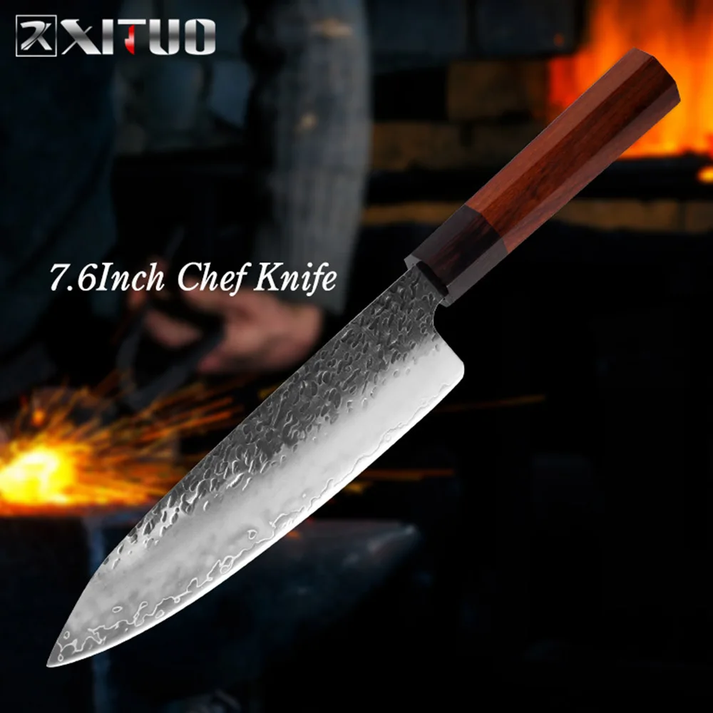 Chef Knife XITUO три-слой композита Сталь шеф-повара Ножи ручной ковки китайский нож Острый кухонный топорик Santoku кирицукэ утилита Пособия по кулинарии инструменты - Цвет: Chef Knife