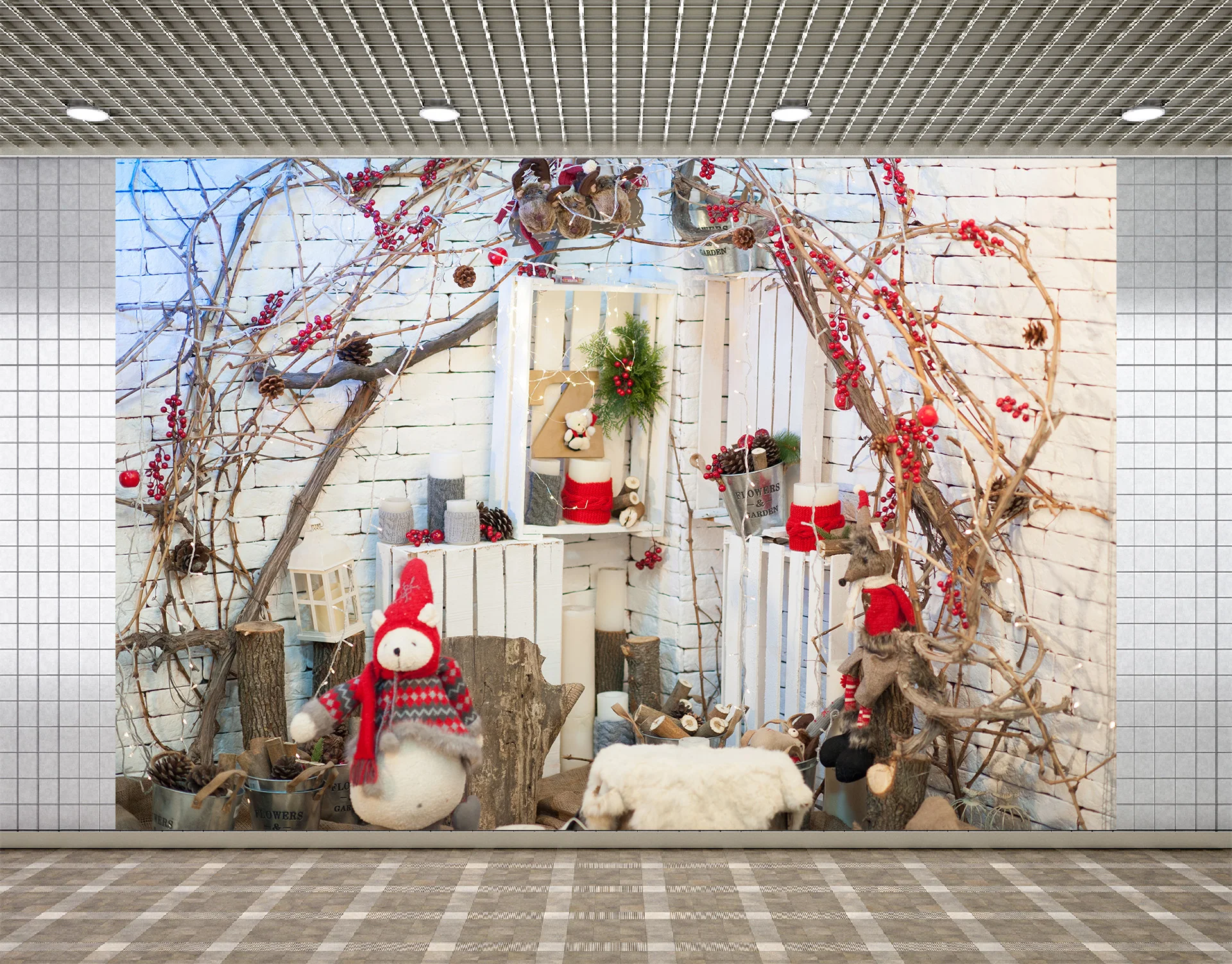 Lyavshi черно белая кирпичная стена ветка ягода Рождественский Декор фотографии