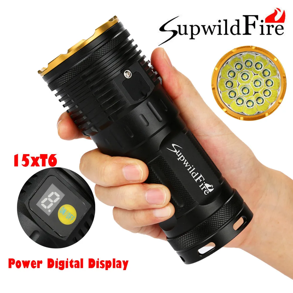 Supwildfire 50000LM 15 x XM L T6 мощный светодиодный фонарь фонарик с цифровым дисплеем