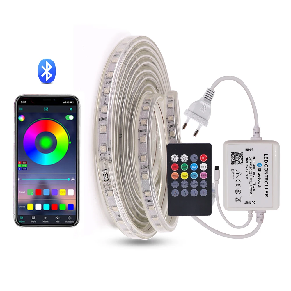 220V гибкие Светодиодные ленты SMD5050 60 светодиодов/m Водонепроницаемый RGB