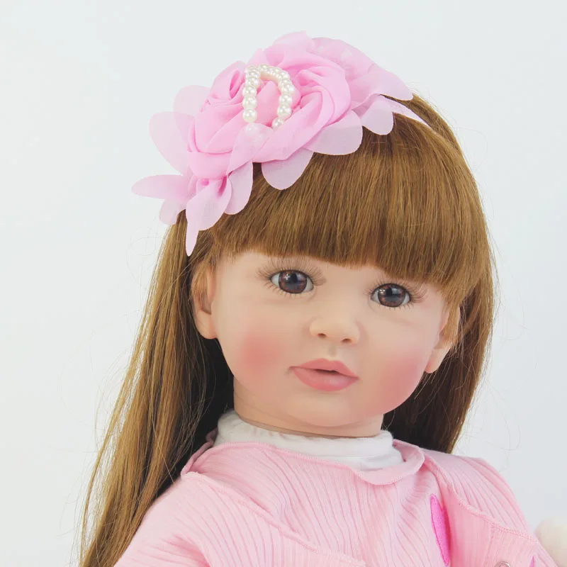 60 см мягкая силиконовая кукла для новорожденных игрушка девочки длинные волосы