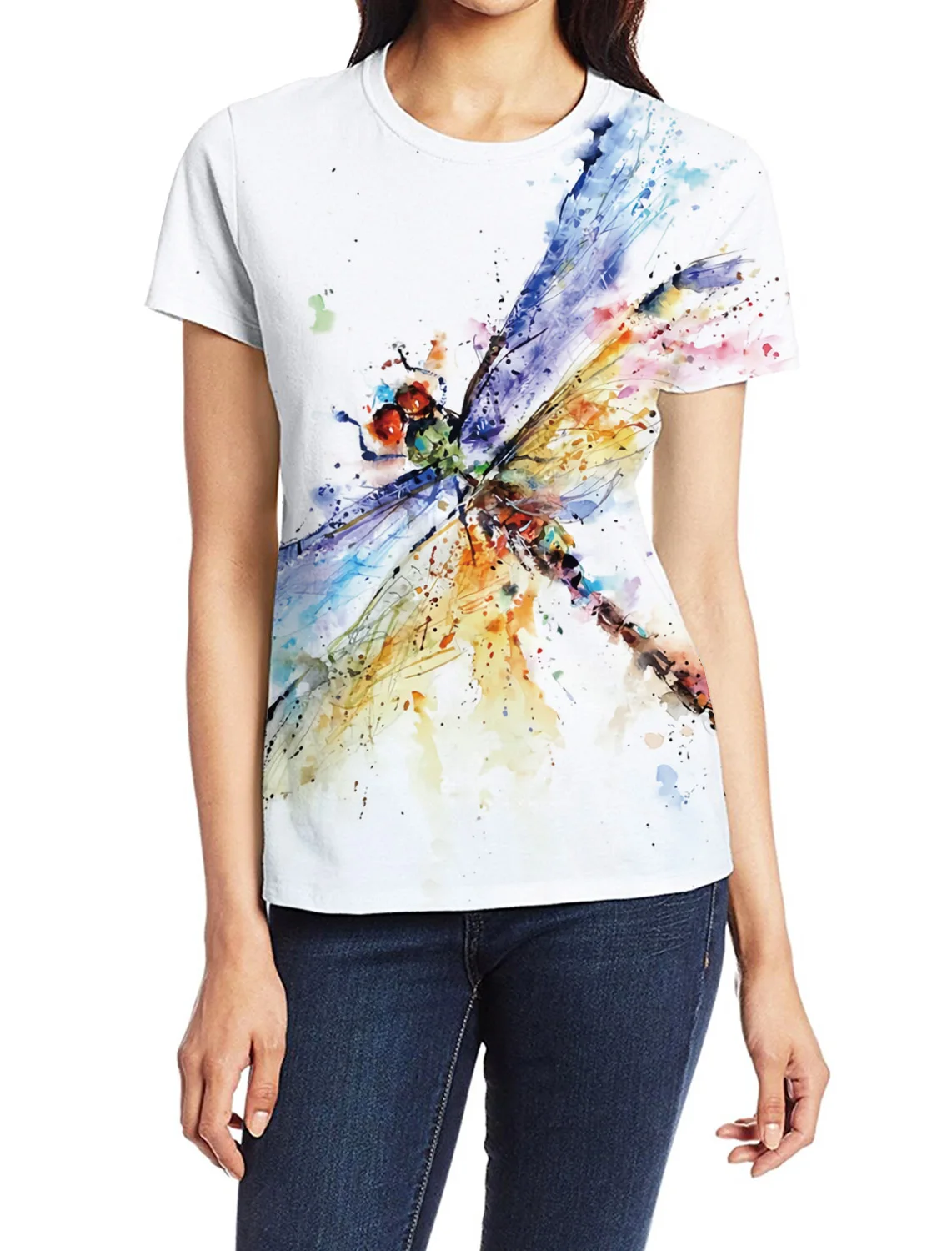 Женская футболка из полиэстера с коротким рукавом и круглым воротником рисунок