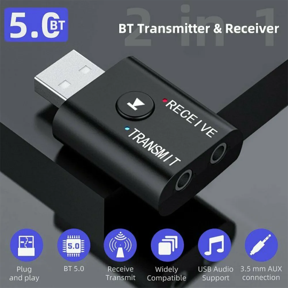 

Bluetooth 5.0 Transmitter Receiver 2 IN 1 Wireless Audio 3.5mm USB Aux Adapter TR6 Bluetooth 5.0 Receiver Transmitter