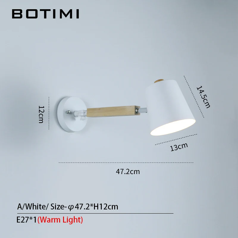 Spec-E-White Современный светодиодный настенный светильник BOTIMI с металлическим абажуром для спальни, деревянные настенные бра для чтения, регулируемые прикроватные светильники - Цвет абажура: Spec-E-White
