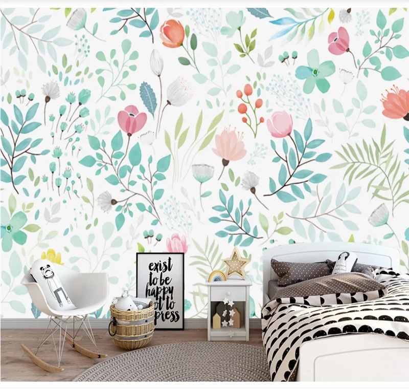 Xuesu Nordic hand-painted European-style flower TV living room bedside bedroom custom wallpaper mural 3D / 5D 8D photo wall |