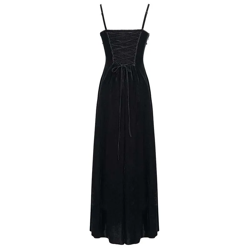 

Gothic Vintage Polyester Long Dresses Women Punk Lace Trim Summer A-Line Dress Harajuku Elegant Sexy Dress PK183