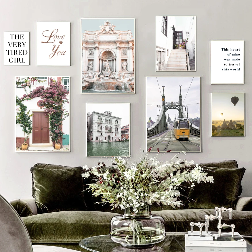 

Bridge Venice City Flower Hot Air Balloon Wall Art Canvas Painting Nordic Posters And Prints Wall Pictures For Living Room Decor