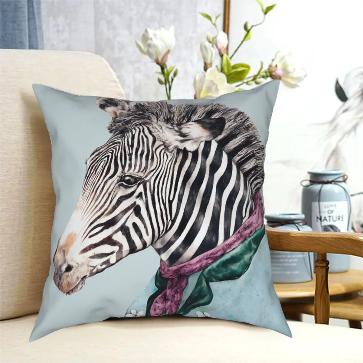 

Zebra Blue Square Pillowcase Polyester Creative Zip Decor Pillow Case Car Cushion Cover 18"