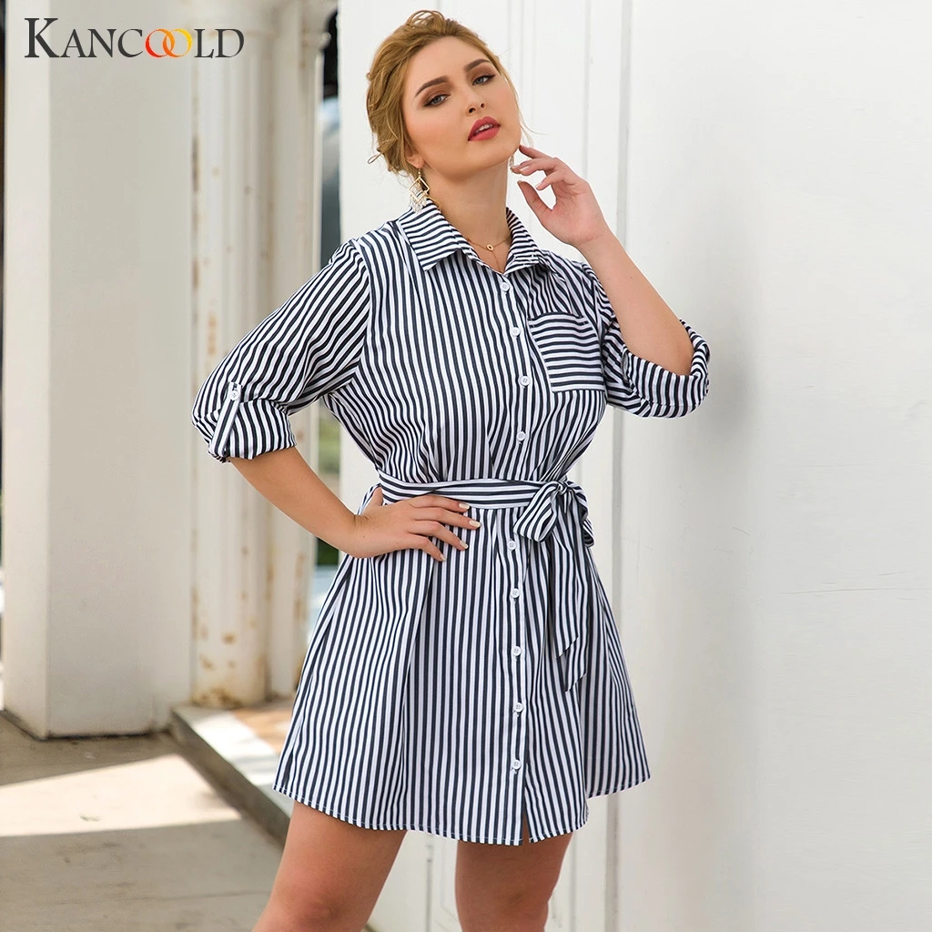 KANCOOLD платье женское Повседневное с длинным рукавом и высокой талией Полосатое
