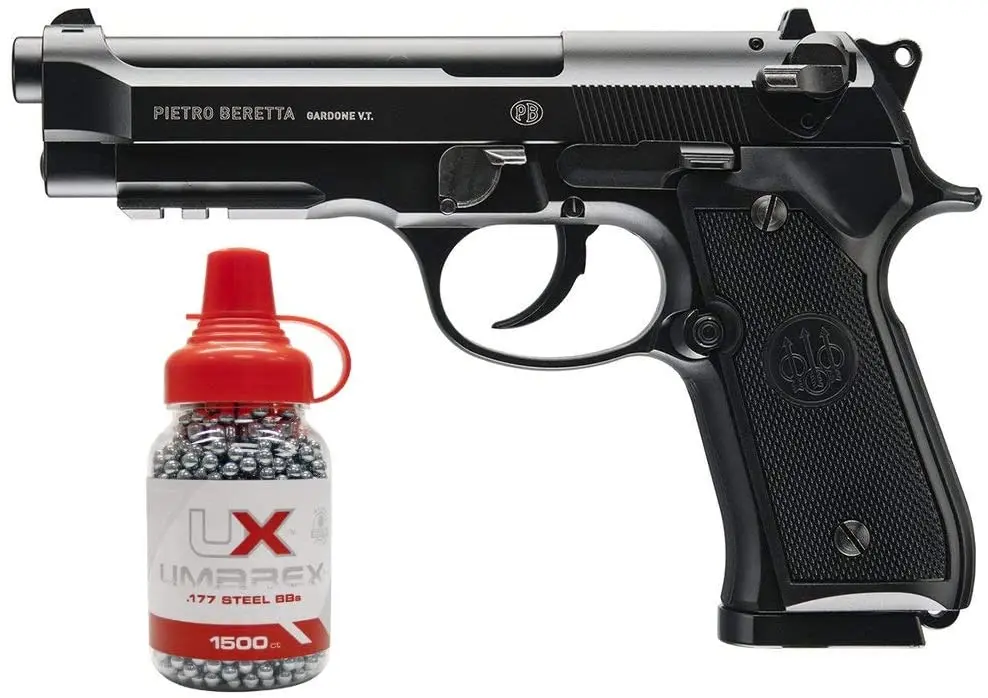 

Umarex Beretta Full Metal Semi/automatic Recoil Air Gun Black with 1500 .177 Bb Gun Metal Siding Bar Decoration Wall Tin Sign