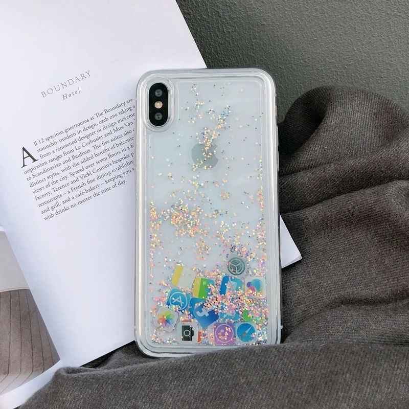 Милый значок мобильных приложений для iPhone 7 7Plus 8 8Plus 6 6s Plus Блестящий Жидкий чехол с