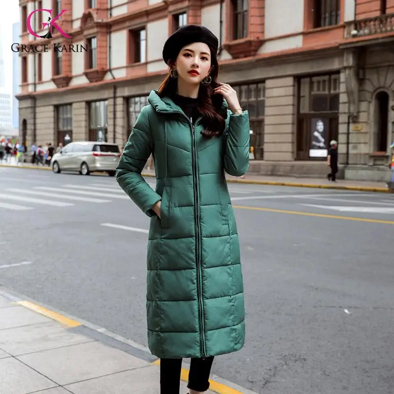 Grace Karin Для женщин Зимняя куртка пуховик с капюшоном теплое длинное пальто на