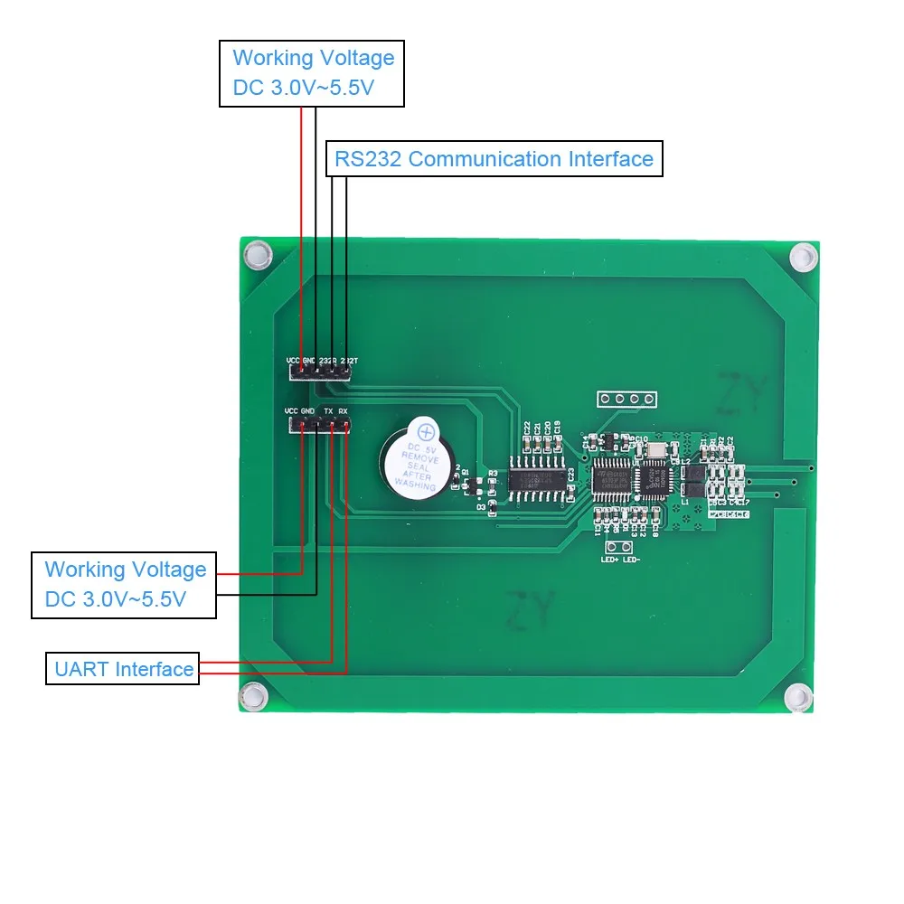 

DC 3.3V 5V 10cm 13.56MHz RFID Reader Writer Module Support Android UART/RS232 Output M1/S50/S70 IC Card Reader Buzzer Controller